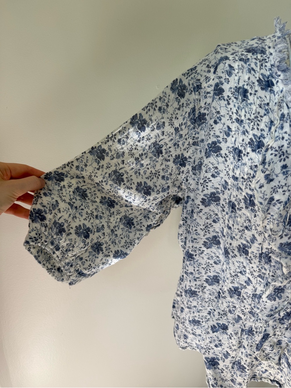Ralph Lauren Denim & Supply M Floral Cotton Ruffle Peasant Blouse Boho Blue - Picture 5 of 8